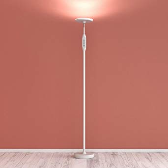 Daylight LED Floor Standing Lamp - Tall Modern Reading Task Uplight - 24W Adjustable Warm Cool Super Bright Natural Light Torchiere for Living Room, Dorm, Bedroom or Office - Dimmable - White