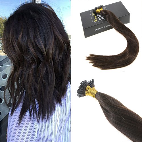 Sunny 18 Inch Remy Straight Pre bonded I-tip Fusion Hair Extensions Human Hair Professional Salon Style Color #2 Dark Brown 1g Per Strand 50g Per Package
