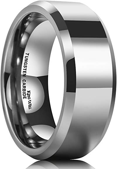 King Will Basic Men's 4mm/5mm/6mm/7mm/8mm Tungsten Carbide Ring Polished Plain Comfort Fit Wedding Engagement Band