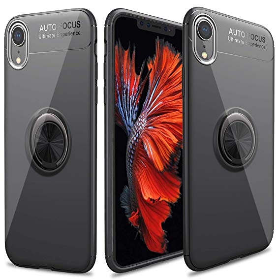 iPhone Xr Case, cresawis [Dust-Proof] with Ring Holder 360° Rotating [Support Magnetic Car Mount] Slim Soft TPU Case for iPhone XR 6.1 inch -Black