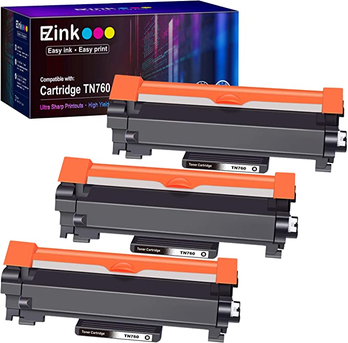 E-Z Ink (TM) with Chip Compatible Toner Cartridge Replacement for Brother TN760 TN 760 TN730 to use with HL-L2350DW DCP-L2550DW HLL2395DW HLL2390DW HL-L2370DW MFC-L2750DW MFC-L2710DW (Black, 3 Pack)