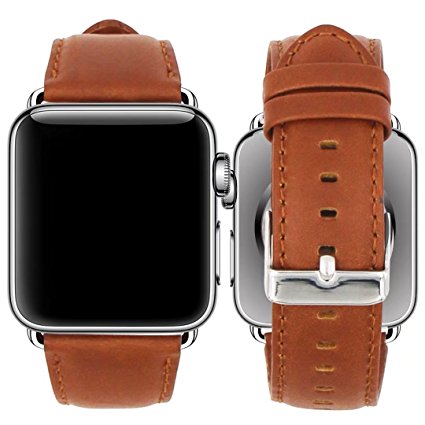 Hailan Band for Apple Watch Series 1 Series 2 Series 3,Premium Vintage Genuine Leather Wrist Strap Replacment with Classic Stainless Steel Buckle Clasp,Crazy Horse Style for iwatch,38mm,Brown