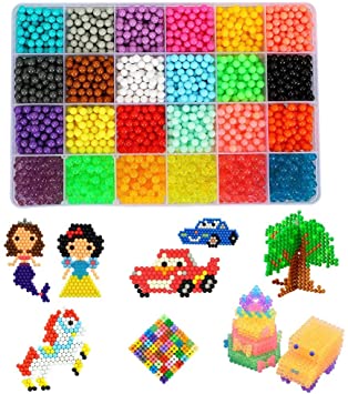 Water Fuse Beads Kit - 24 Colors Mega Bead Set Compatible with Aquabeads and Beados Art Crafts Toys for Kids Over 3200 Classic and Craft Beads Complete Set