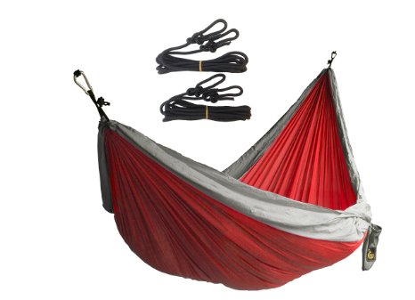 GOLDEN EAGLE Camping Parachute Silk Double Hammock FREE Ropes and Carabiners SWISS Design Portable for Travel Yard Beach Siesta Premium Quality SGSISO 9001 certified