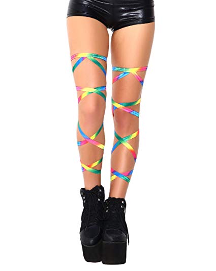 iHeartRaves Leg Wraps for Raves, Dancing, Music Festivals - Pair of Non-Slip Garter Set with Ribbons