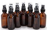 12 New High Quality 2 oz Amber Glass Bottles with Black Fine Mist Sprayer