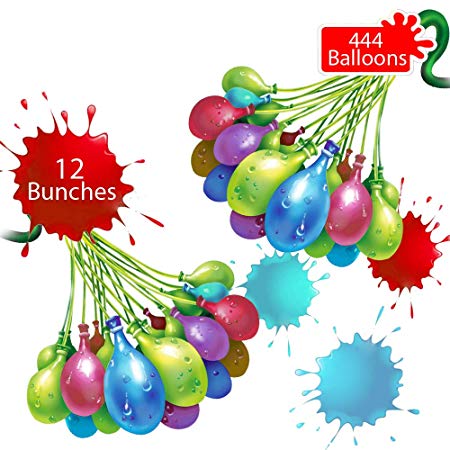 Tiny Balier Water Balloons 444 Balloons Easy Quick Fill for Splash Fun Kids and Adults Party with 12 Bunches in 60 Seconds