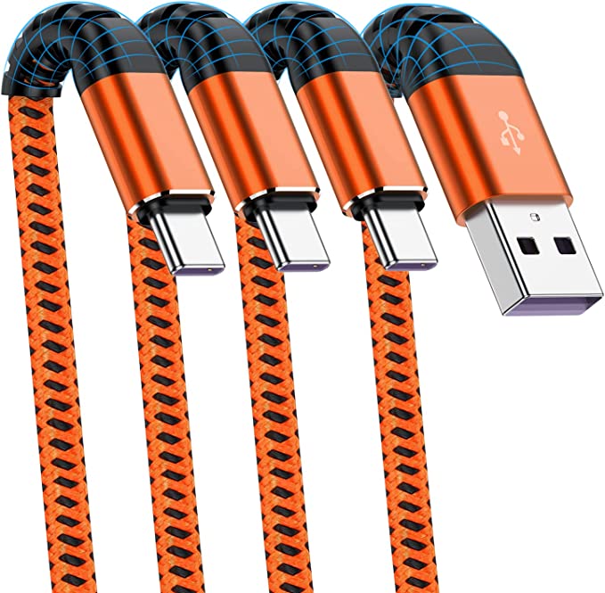 Cabepow USB A to Type C Cable, [3Pack] 1Ft Short Fast Charging 1 Feet USB Type C Cord for Samsung Galaxy A10/A20/A51/S10/S9/S8, 1 Foot Type C Charger Premium Nylon Braided USB Cable -Orange