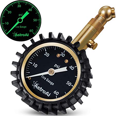 AstroAI Tire Pressure Gauge, 60 PSI Portable Heavy Duty Mechanical for Car Truck Motorcycle Bicycle with Glow Dial and Solid Brass Construction