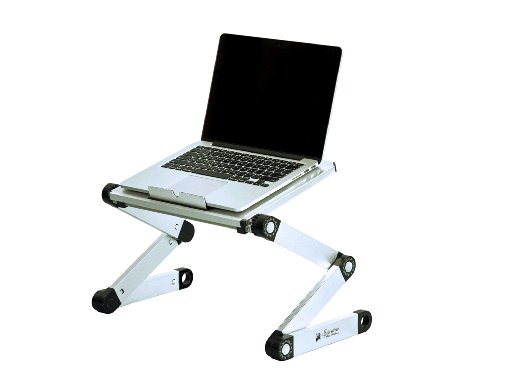 Executive Office Solutions Portable Adjustable Aluminum Laptop Desk/Stand/Table Vented Notebook-Macbook-Ultra Light Weight Ergonomic TV Bed Lap Tray Stand Up/Sitting-Silver