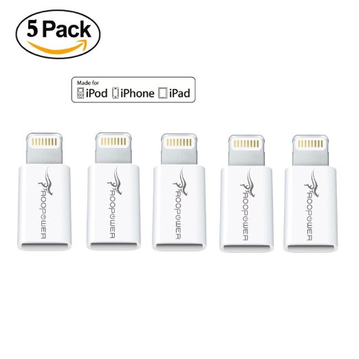 Lightning Adapter(5 Pack), Roopower Micro USB to 8-Pin Charge and Sync Adapter - Charge your iPhone / iPad / iPod with Micro USB Cables - Works With all iOS Updates (White)