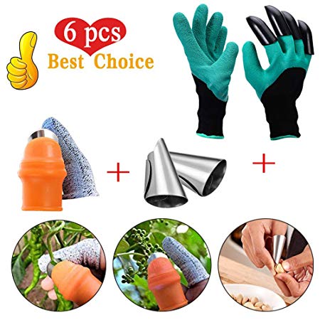 JAPI Silicone Thumb Knife Harvesting Plant Knife Trim Garden Vegetable Picking Knife Gardening Gifts Garden Digging Gloves Tools，Stainless Steel Knife Slicing Chop-Safe Tool(Small)