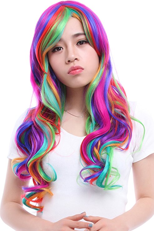 55cm Long Rainbow Wavy Anime Cosplay Wig C71