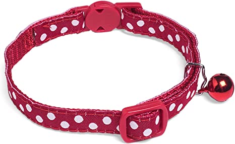 Cat Collar with Bell Red Pokka Dots Quick Release Safety Collars for Kittens and Cats Adjustable 20cm to 34cm Suitable for Most Domestic Cats (Red)