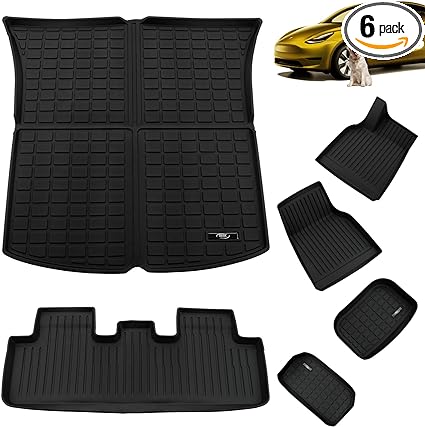 DEDC 6PCS Tesla Model Y Floor Mat Full Set Mats Heavy Duty All-Weather Waterproof Protect Cargo Liner Accessories Fit for 5-Seater Model Y 2020-2024