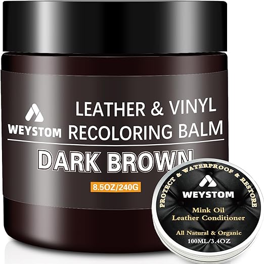 WEYSTOM Leather Recoloring Balm - Mink Oil -Leather Repair Kit for Leather Bag, Sofa, Leather Restoration Kit for Worn, Faded, Scratched Leather (Dark Brown)