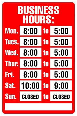 Cosco Sign Kit, Business Hours, 8 x 12 Inches (098071)