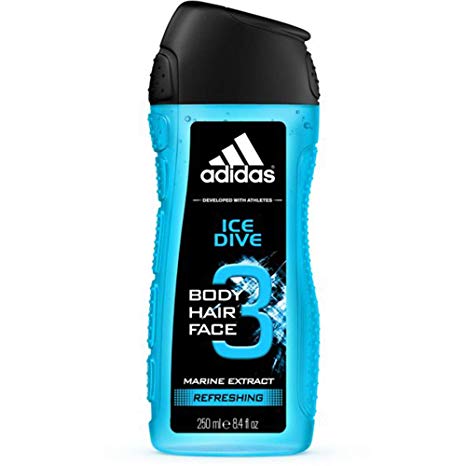 Adidas Ice Dive 3 in 1 Body, Hair and Face Shower Gel for Him, 250ml
