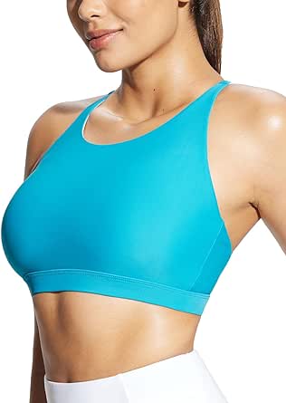 BALEAF Women's Lycra Swim Bra Modest Scoop Neck Criss Cross UPF50  Bikini Tops Sports Bathing Suit Built-in Bra