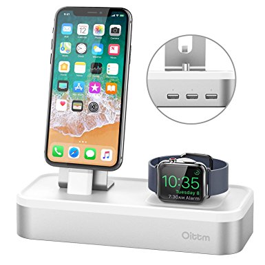 Apple Watch Series 3 Stand, Oittm [5 in 1 New Version] 5-port USB Rechargeable Stand for iWatch Series 3/2/1, iPhone X, 8, 8 Plus, 7, 7 Plus, 6, iPad Mini, iPod, Apple Pencil (Silver)