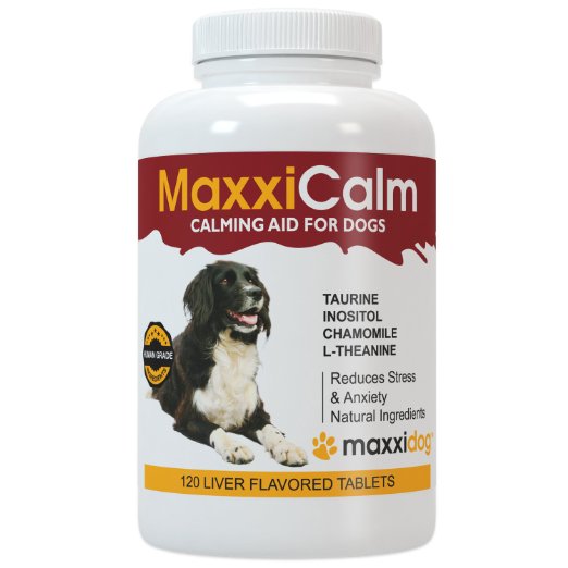 MaxxiCalm Calming Aid for Dogs with Canine Behavior Training Guide - Stress and Anxiety Relief - Non-Drowsy - 120 Tablets