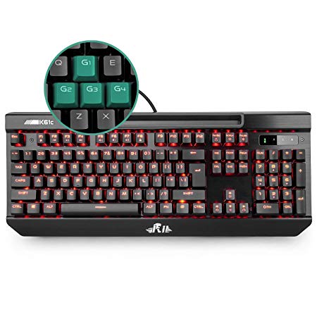 Mechanical Gaming Keyboard,Rii K61C USB Wired 104keys Anti-ghosting Mechanical Programmable Gaming Keyboard,Blue Switches with 3 Macro Keys,Red LED Illuminated Backlit for PC, Windows and Mac