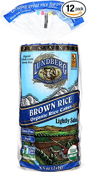 Lundberg Family Farms Organic Brown Rice Cakes, Lightly Salted, 8.5 Ounce (Pack of 12)