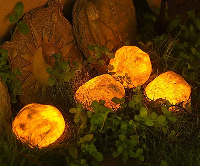 Solar Garden Lights Outdoor Simulation Stone lamp Waterproof Landscape Night Lights for Lawn/Patio/Path Four Stones
