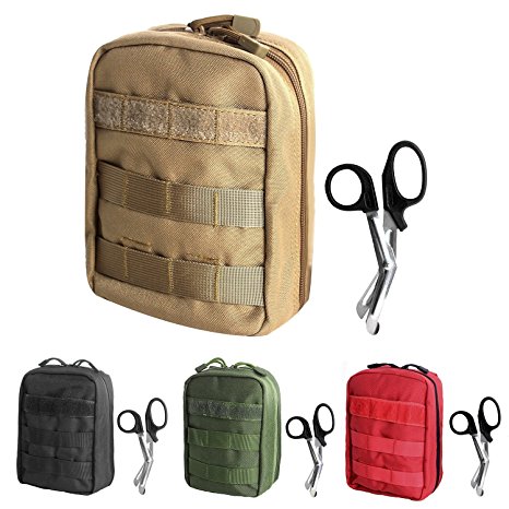 Tactical MOLLE EMT Pouch Medical Utility Bag 1000D Nylon with First Aid Patch and Shear