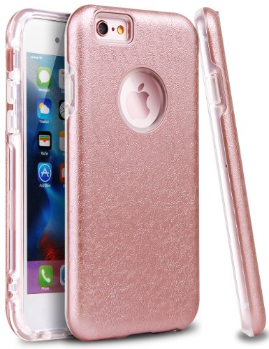 iPhone 6s Case Rose Gold, Ansiwee [Shock-Absorption] iPhone 6 Case, Soft TPU Inner Bumper with Delicate Embossed Texture Hard PC Dual Layers Protective Case for Apple iPhone 6/ iPhone 6s (Rose Gold)