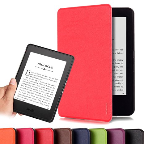 Kindle Case - Pasonomi® Amazon All-new Kindle (2014 Version) 7th Gen SmartShell Case Cover, The Thinnest and Lightest PU Leather Case Cover for All-new Kindle (6" Glare-Free Touchscreen Display , with Auto Sleep and Wake Feature) (Red)