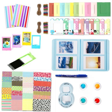 Fujifilm Instax Mini 8 Accessories, Leebotree Camera 8 7s Bundles Set Include Album/selfie Lens/colored Filters/wall Hang Frames/film Frames/border Stickers/corner Stickers/pen (Blue without Bag)