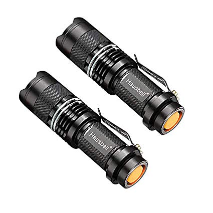 Hausbell Flashlights, Handheld Flashlights, 7W Mini LED Flashlights, Tactical Flashlights, Zoomable, High Lumen, Water Resistant, 3 Light Modes (2 Pack)