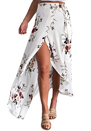 Yonala Womens Boho Floral Tie Up Waist Summer Beach Wrap Cover Up Maxi Skirt