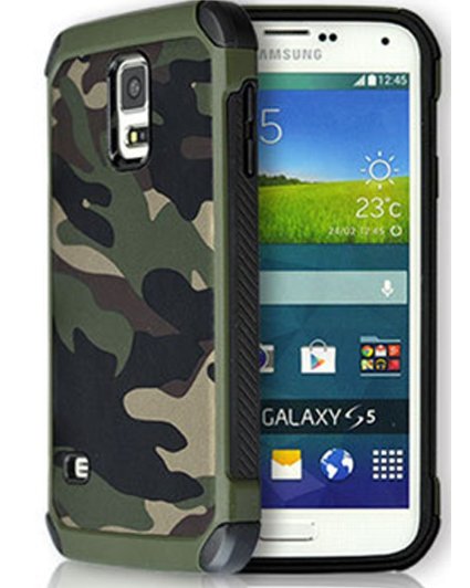 S5 CaseSamsung galaxy S5 Camo Case Defender Shockproof Drop proof High Impact Armor Plastic and Leather TPU Hybrid Rugged Camouflage Cover Case for for Samsung Galaxy S5 SV - Green