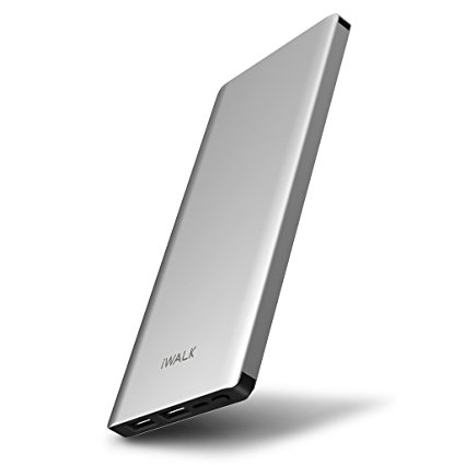 iWALK CHIC10000 Ultra Slim Portable Power Bank 10000mAh, Cell phone External Battery Charger, Metallic Shell, Lithium Polymer Battery Cell, 0.49inch Thickness, Silver