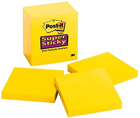 Post-it Super Sticky Notes, 3 in x 3 in, 5 Pads, 2x the Sticking Power, Electric Yellow, Recyclable(654-5SSY)