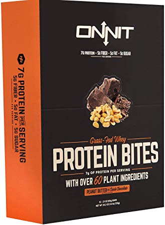 New! Onnit Protein Bites (Chocolate Peanut Butter - Box of 24) | Made with Grass Fed Whey & over 60 Plant Ingredients | 7g Protein Per Bar