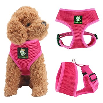 LovinPet Soft Mesh Dog Harness No Pull Comfort Padded Vest for Small Pet Cat and Puppy Pink for 3-40 lb Puppies