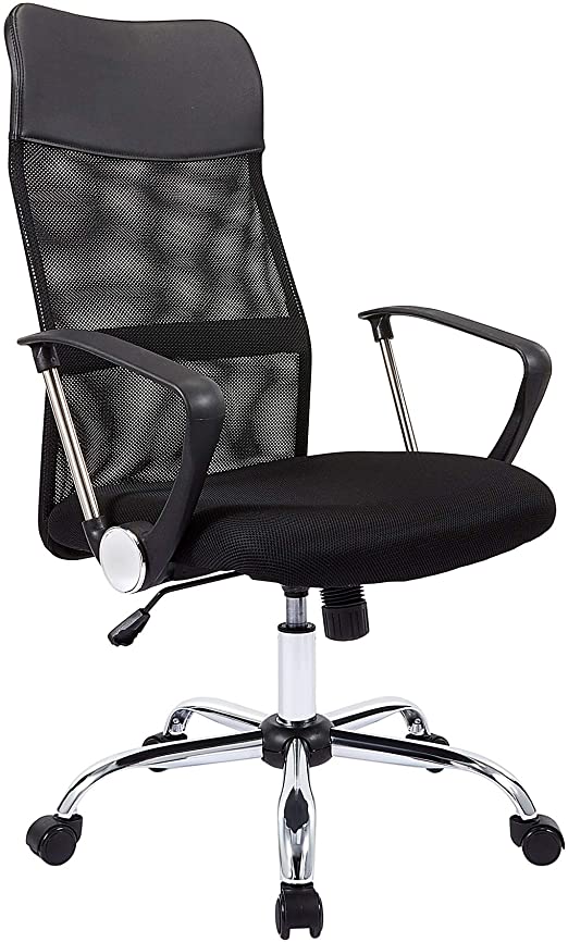 CO-Z Ergonomic High Back Mesh Office Chair | Wheeled Desk Chair with Adjustable Height & Curved Back Support for Office, Study, Bedroom | 360 Swivel Gaming Chair for Adults, 150kg Capacity, Black