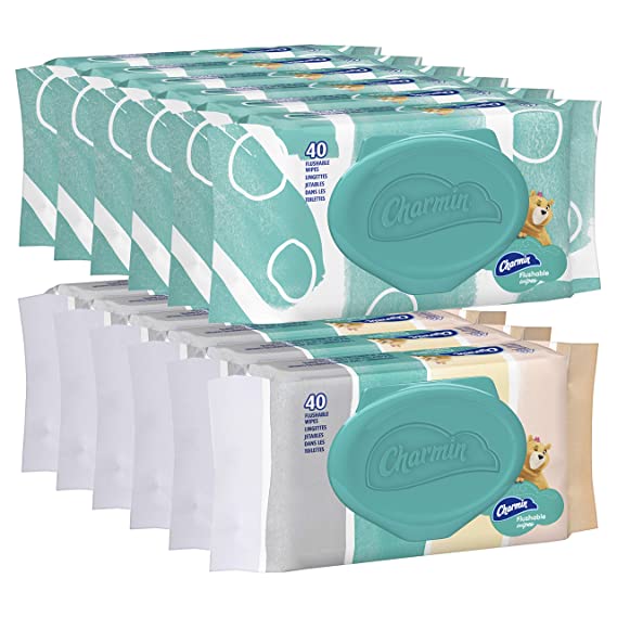 Charmin Freshmates Flushable Unscented Wet Wipes, 12 Packs, 40 Sheets Per Pack, Prime Pantry