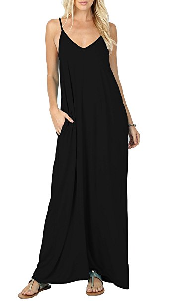 VIISHOW Women's Summer Casual Plain Flowy Pockets Loose Beach Cami Maxi Dresses