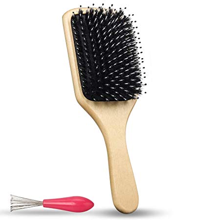 Natural Boar Bristle Hair brush, Hairbrush with Nylon Pins, Wooden larger Handle hair comb,massage hair brush for women men kids girls,long,Thick,Curly, Straightening,Wavy,Dry and Damaged Hair