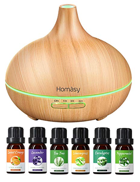 VicTsing 500ml Aromatherapy Diffuser with Essential Oil Set, Oil Diffuser with 100% Pure Essential Oils, Cool Mist Humidifier with Auto Shut-off, 4 Timer, 14 Color Lights, Gift Set for Home, Yellow