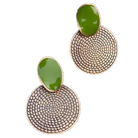 Banggood Retro Big Drip Green Round Annual Ring Earrings Stud Carved Jewellery