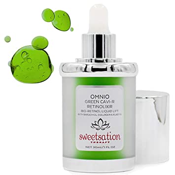 Sweetsation Therapy / YUNASENCE OMNIO Green Cavi-R Retinolixir, Bio-Retinol Liquid Lift, with 3% Bakuchiol Natural Retinol Alternative, Collagen & Elastin, Marula, Vitamin C, Chaga Mushroom, 1oz.