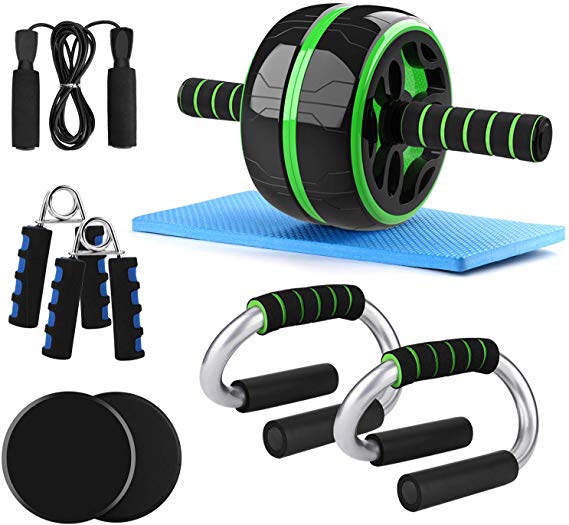 Odoland 6 in 1 Ab Wheel Roller Set Include 2 Pushup Handles, 2 Gliding Discs, 2 Grips, Jump Rope and Knee Mat - Abdominal Exercise Kit Core Abs Trainer For Lose Weight Fitness Work Out at Home, Gym