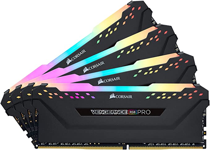 Corsair Vengeance RGB PRO 64GB (4x16GB) DDR4 3200 Desktop Memory – Black (CMW64GX4M4E3200C16)