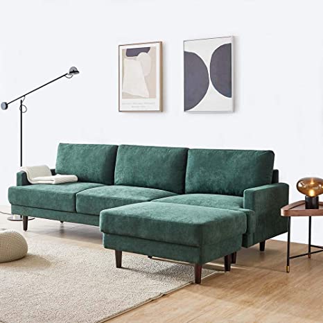 Anshunyin 3-Seat Sofa Bed Set L-Shape Sleeper Couches Sectional Sofa Couch Set Convertible Sofa Modern Fabric Sleeper Corner Sofa w/Extra Wide Ottoman Lounge, Emerald