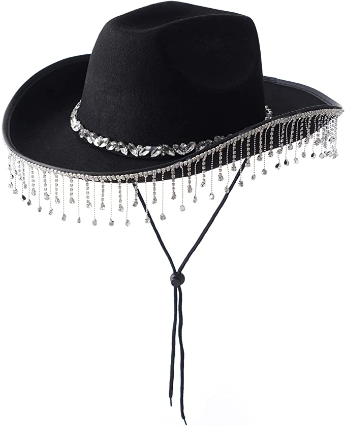 TiaoBug Womens White Bridal Western Cowboy Hat Diamond Fringe Cowgirl Hat Novelty Funny Party Cowgirl Hat